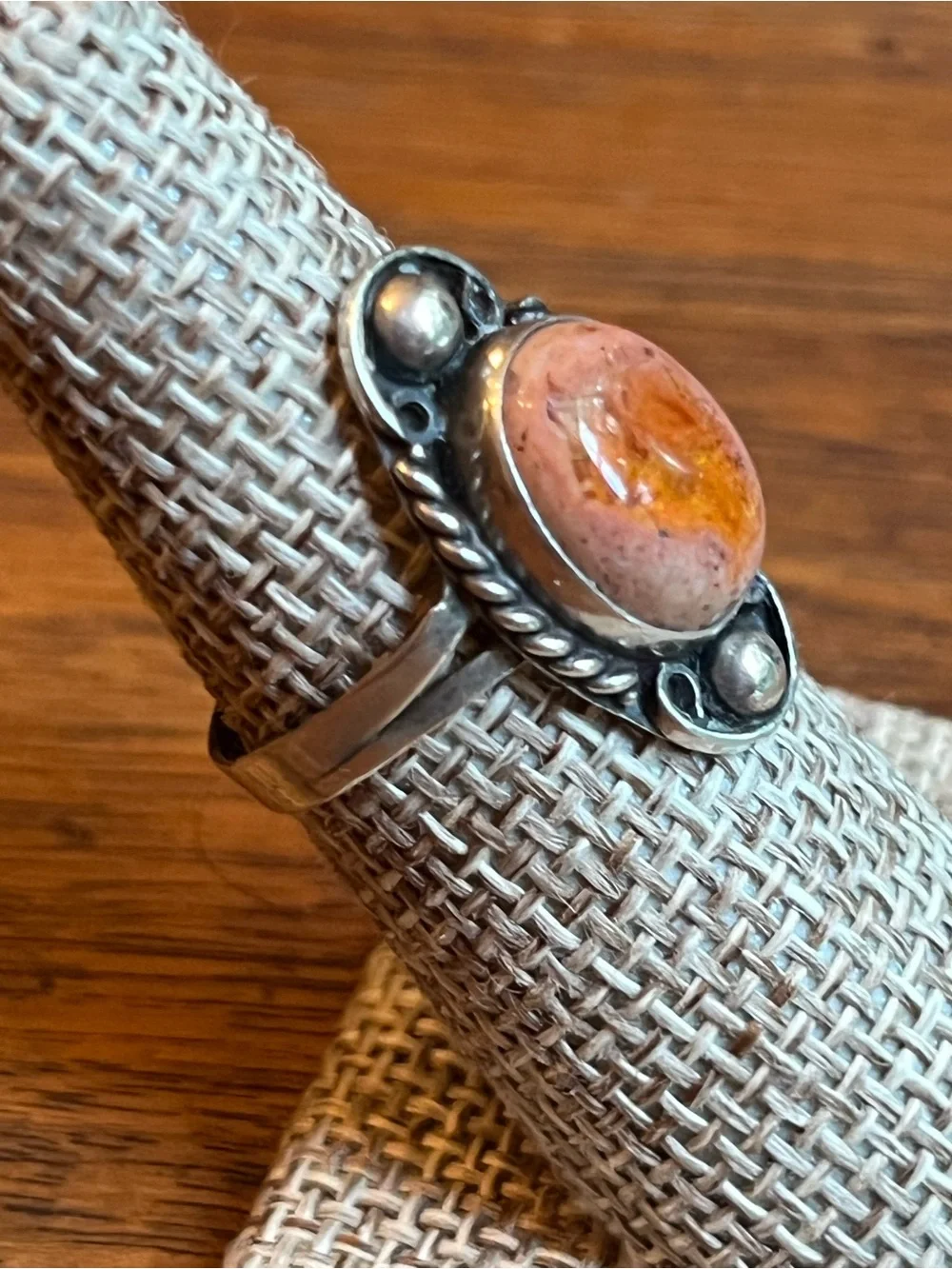 Vintage Native American Sterling Silver Amber Oval Ring